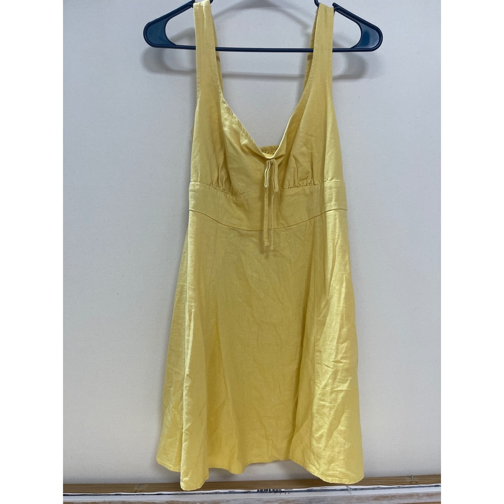 Old Navy Yellow Linen Blend Smocked Back Sun Dress with Pockets Size M
